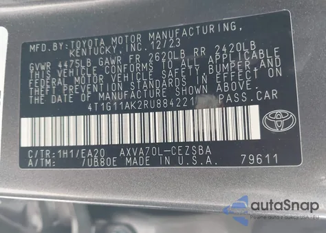2024 Toyota Camry Se из США, поврежденный, VIN 4T1G11AK2RU884221